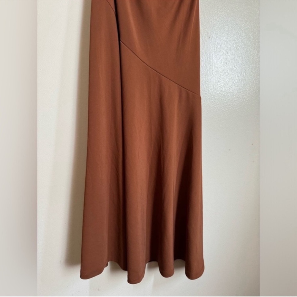 One-Shoulder Brown Maxi Dress with Side Ruching - Picture 8 of 13